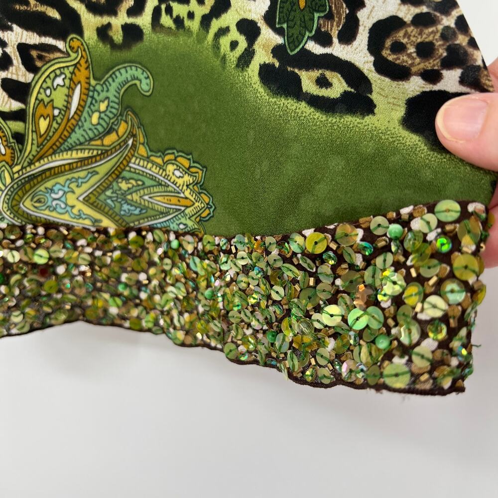 Vtg Faith Sequin Halter Cami Tank Top Women Large Mixed Animal Print Green Brown - Picture 5 of 11